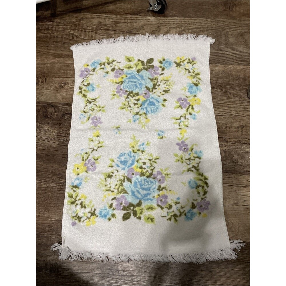 Vintage Pastel Purple Green Blue Floral Rose Hand towel Fringe
